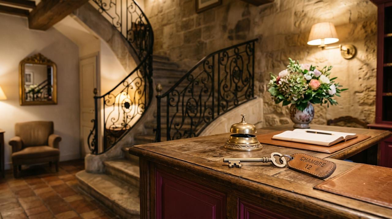 la réception et l'escalier de pierre